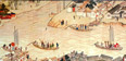 （清）潞河督运图（局部） 此段描绘了三岔河口的景象，画面左下角是南运河的尾闾，上方是北运河的尾闾，也就是潞河与海河的交汇口，画面右侧则是海河的始端。（图片来自网络）